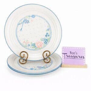 Vintage Corelle By Corning SYMPHONY Cream Blue Floral Dinner Plates Set 3 USA
